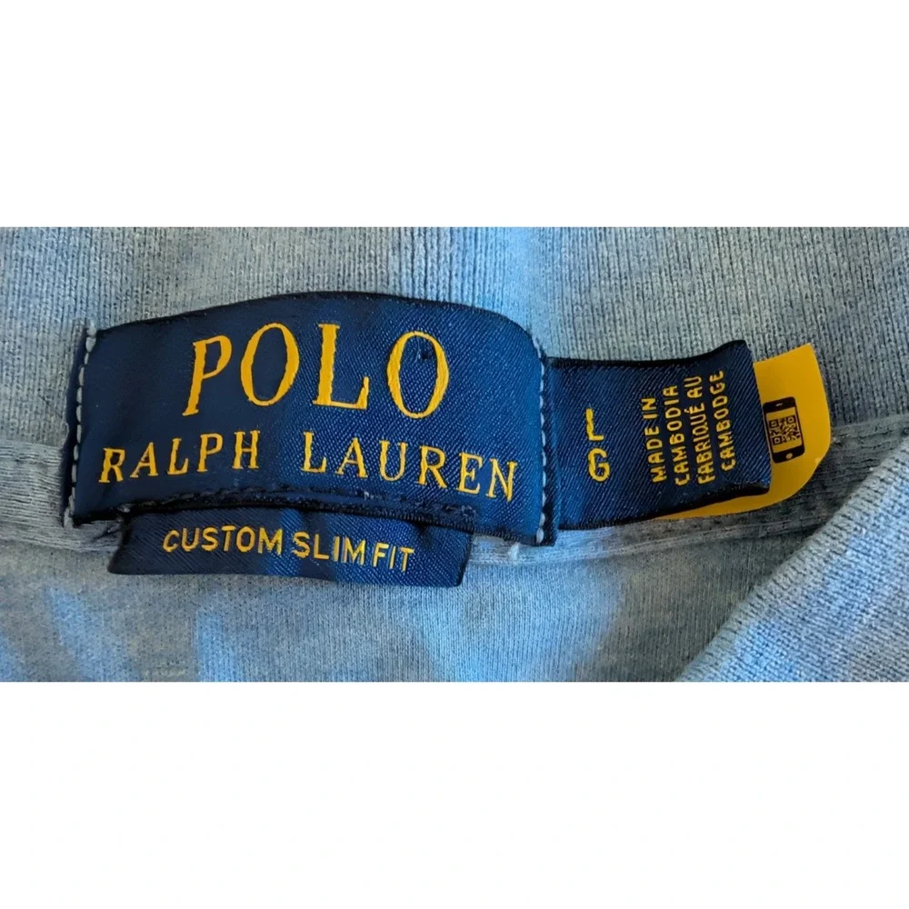 Polo Ralph Lauren Men's Large Custom Slim Fit Polo Shirt Heather Blue Flesh Pony